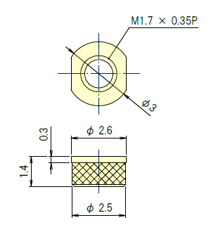 プレス＆タップ　インサート　PTHM1.7x1.4L　仕様図