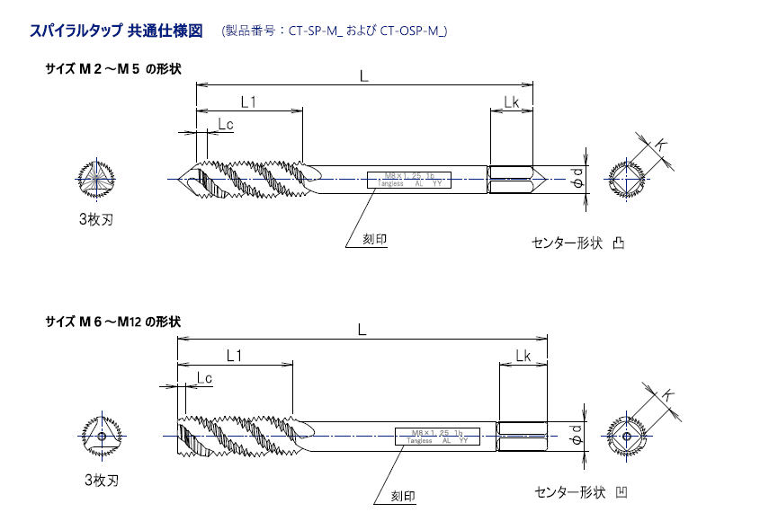 タングレス・インサート　スパイラルタップ　仕様図